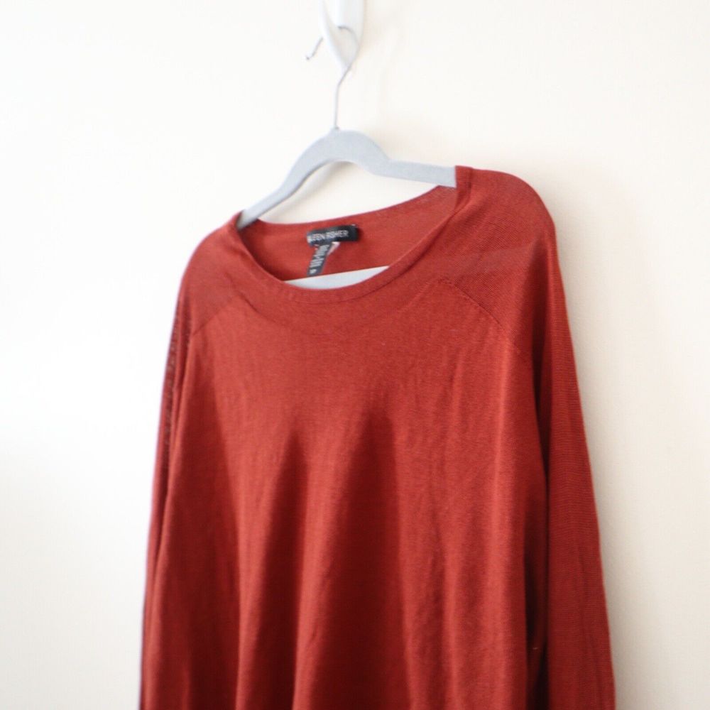 Eileen Fisher Size S Seamless Sleek Tencel Knit Jewel Neck Top Rust Copper Red - Picture 5 of 10